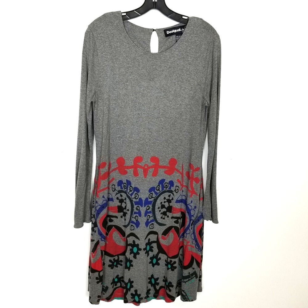 Desigual by Christian Lacroix Women's Long Sleeve Gray Abstract Dress Sz L Gray